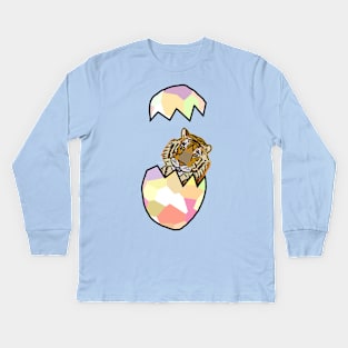 Tiger Popping Out of Funny Easter Egg Kids Long Sleeve T-Shirt